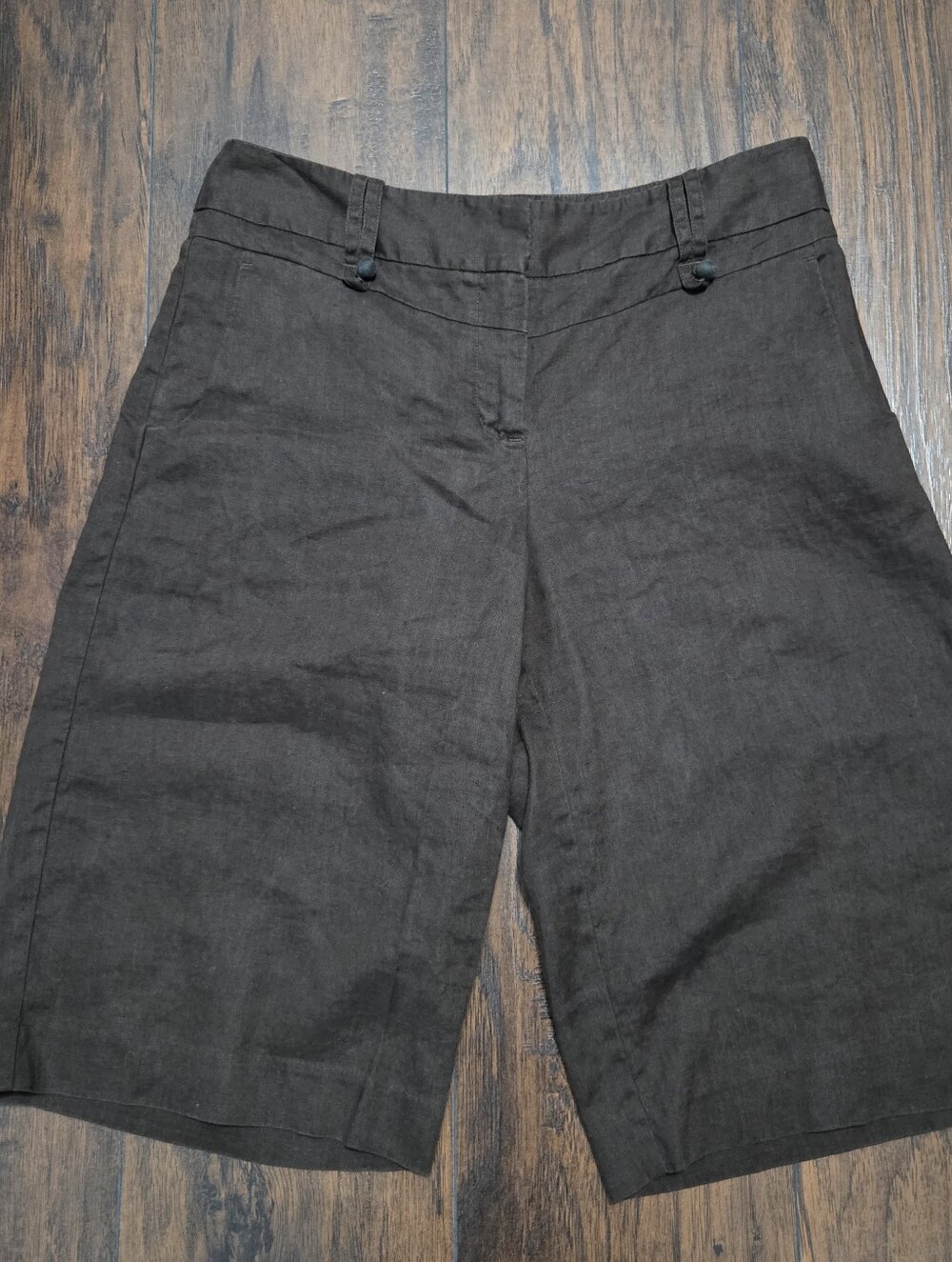 Chocolate Brown Linen Long Shorts Size 8P - Picture 3 of 6